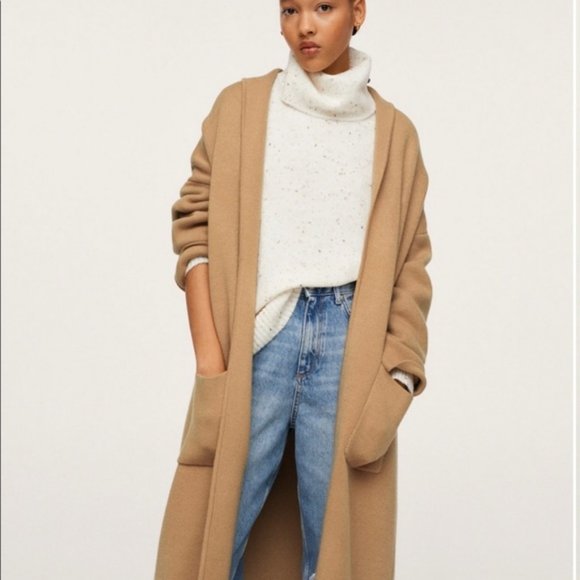 Mango Sweaters - NWT Mango Women's Tan Oversized Open Front Cardigan With Pockets Size M